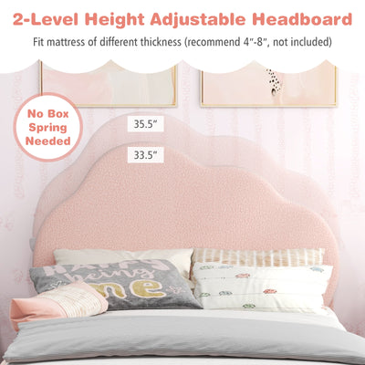 Twin Bed Frame with Height-Adjustable Headboard and Sturdy Wooden Slats-Gradient Pink