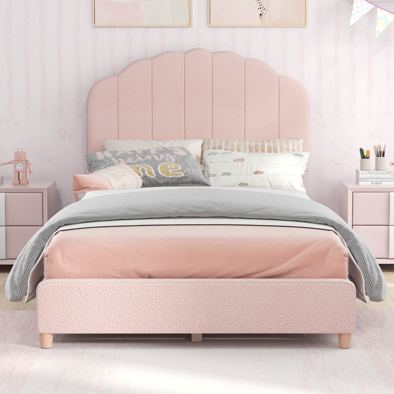 Twin Bed Frame with Height-Adjustable Headboard and Sturdy Wooden Slats-Pink