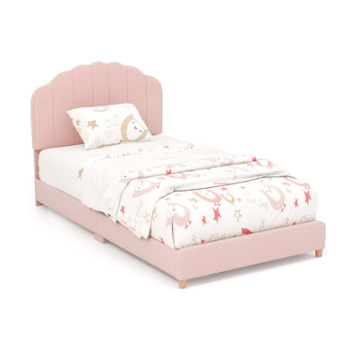 Twin Bed Frame with Height-Adjustable Headboard and Sturdy Wooden Slats-Pink