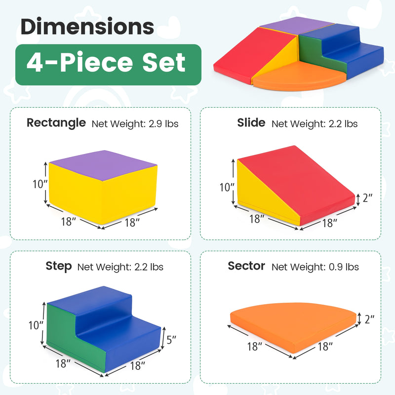 4-Piece Climb and Crawl Foam Block Play Set for Infant Baby-Red