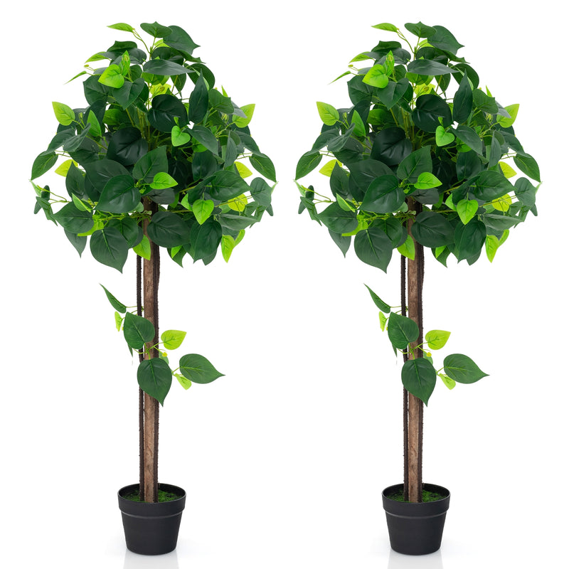 45 Inches Artificial Hydrangea Tree with Real Wood Trunk and Realistic Hydrangea Leaves