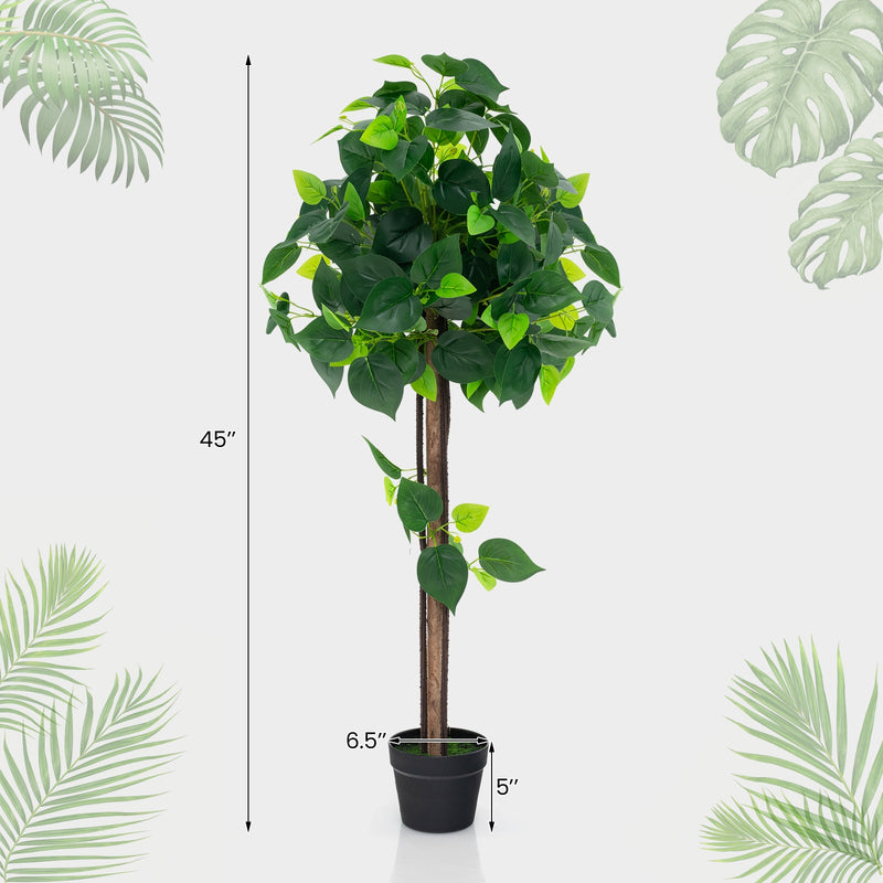 45 Inches Artificial Hydrangea Tree with Real Wood Trunk and Realistic Hydrangea Leaves