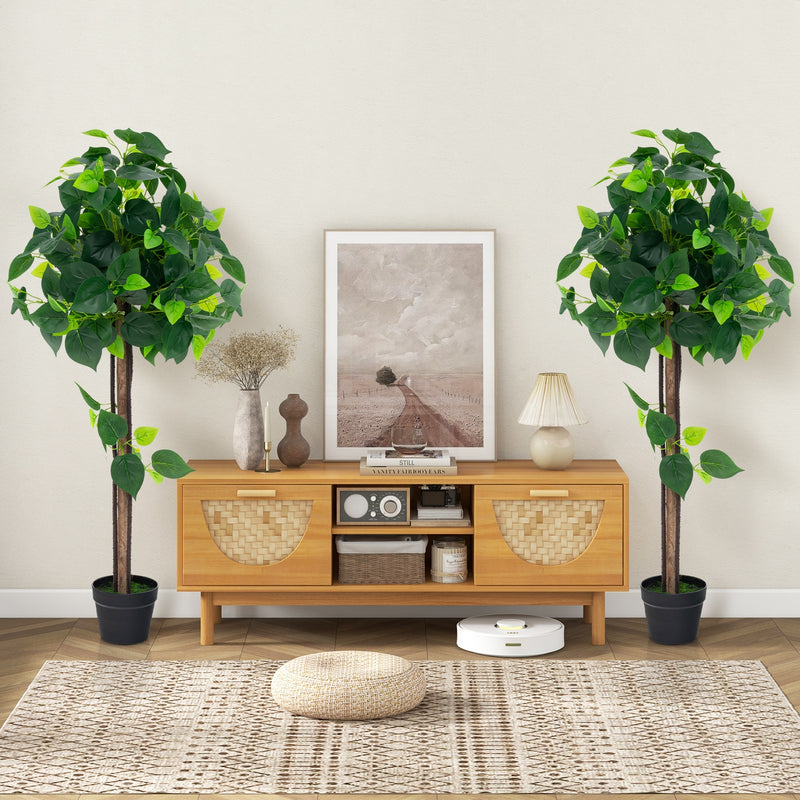 45 Inches Artificial Hydrangea Tree with Real Wood Trunk and Realistic Hydrangea Leaves