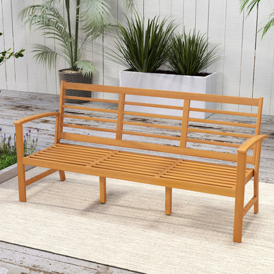 Patio 64 Inch Wood Bench with Seat Cushion and Slatted Seat for Backyard-Off White