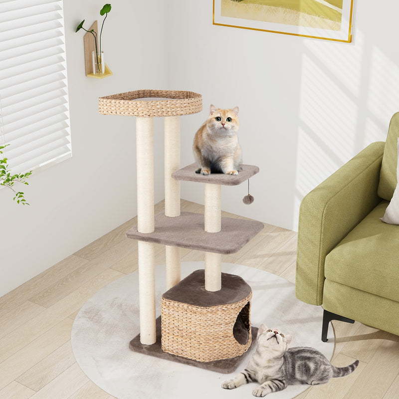 4 Layer Cat Tower with Scratching Posts Condo and Washable Cushions-Coffee