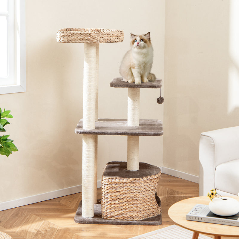 4 Layer Cat Tower with Scratching Posts Condo and Washable Cushions-Coffee