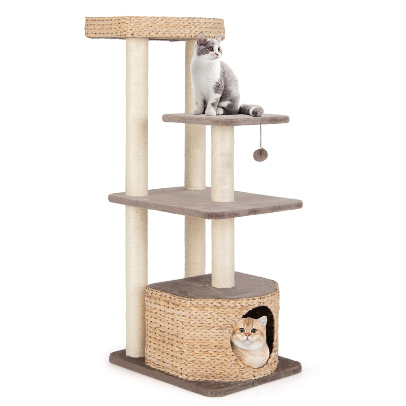 4 Layer Cat Tower with Scratching Posts Condo and Washable Cushions-Coffee