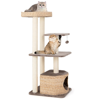 4 Layer Cat Tower with Scratching Posts Condo and Washable Cushions-Coffee