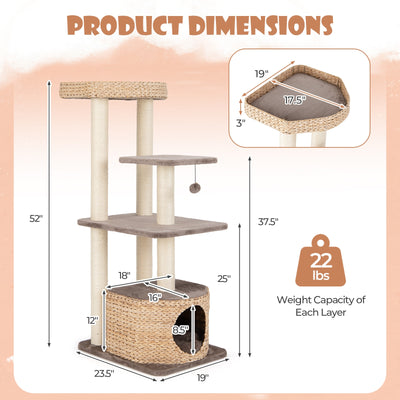 4 Layer Cat Tower with Scratching Posts Condo and Washable Cushions-Coffee