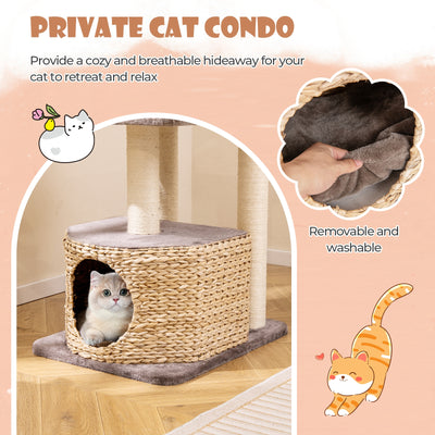 4 Layer Cat Tower with Scratching Posts Condo and Washable Cushions-Coffee