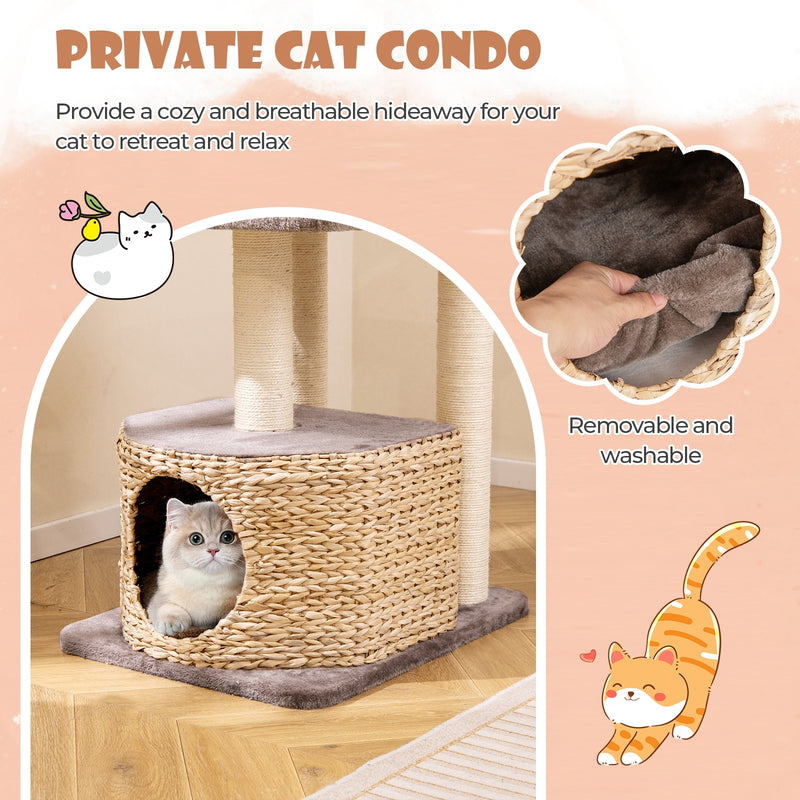 4 Layer Cat Tower with Scratching Posts Condo and Washable Cushions-Coffee