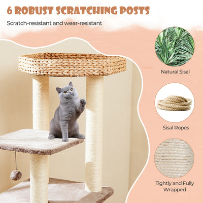 4 Layer Cat Tower with Scratching Posts Condo and Washable Cushions-Coffee