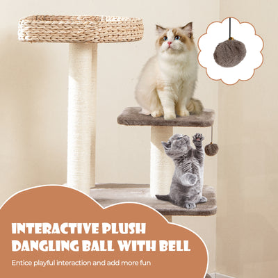 4 Layer Cat Tower with Scratching Posts Condo and Washable Cushions-Coffee