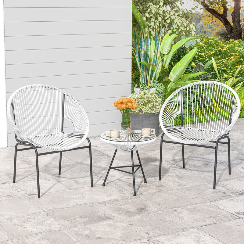 3 Pieces Patio Acapulco Furniture Bistro Set with Glass Table-White