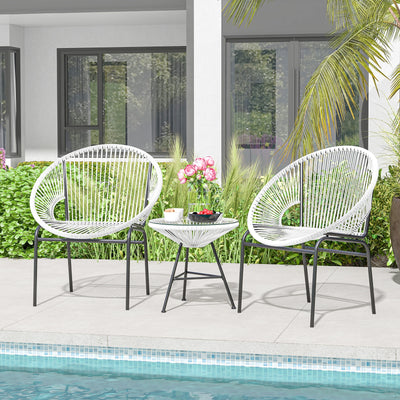 3 Pieces Patio Acapulco Furniture Bistro Set with Glass Table-White