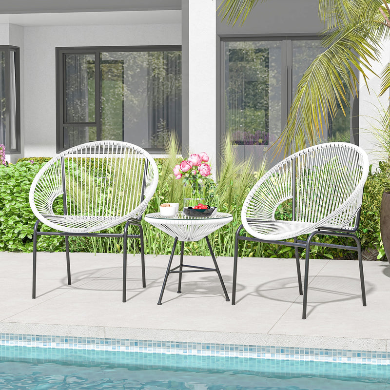 3 Pieces Patio Acapulco Furniture Bistro Set with Glass Table-White