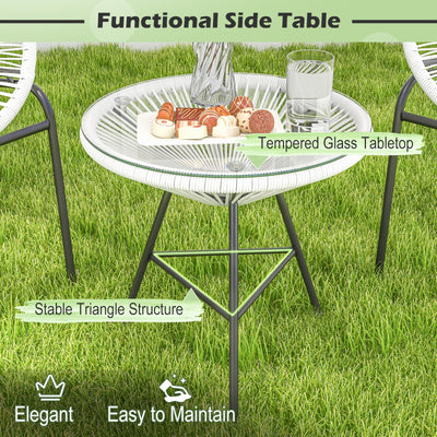 3 Pieces Patio Acapulco Furniture Bistro Set with Glass Table-White