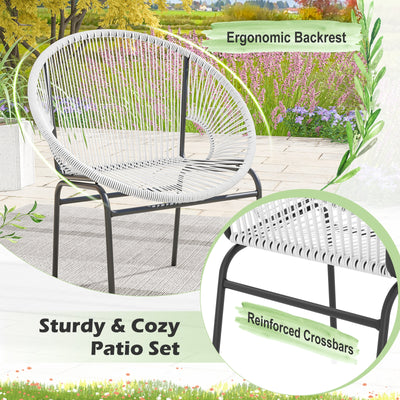 3 Pieces Patio Acapulco Furniture Bistro Set with Glass Table-White