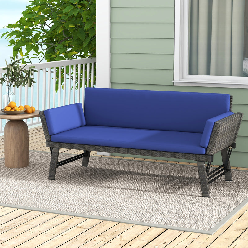 Outdoor Convertible Sofa Daybed with Adjustable Armrests for Balcony-Navy