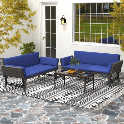 Outdoor Convertible Sofa Daybed with Adjustable Armrests for Balcony-Navy