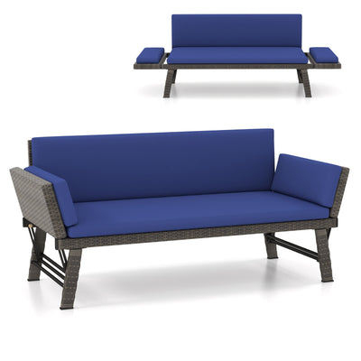 Outdoor Convertible Sofa Daybed with Adjustable Armrests for Balcony-Navy