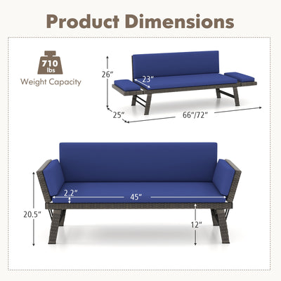 Outdoor Convertible Sofa Daybed with Adjustable Armrests for Balcony-Navy