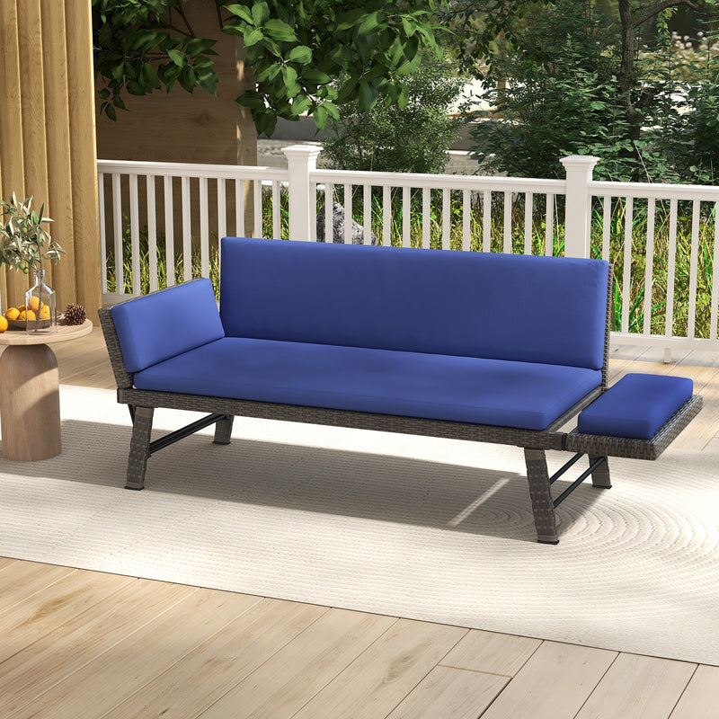 Outdoor Convertible Sofa Daybed with Adjustable Armrests for Balcony-Navy