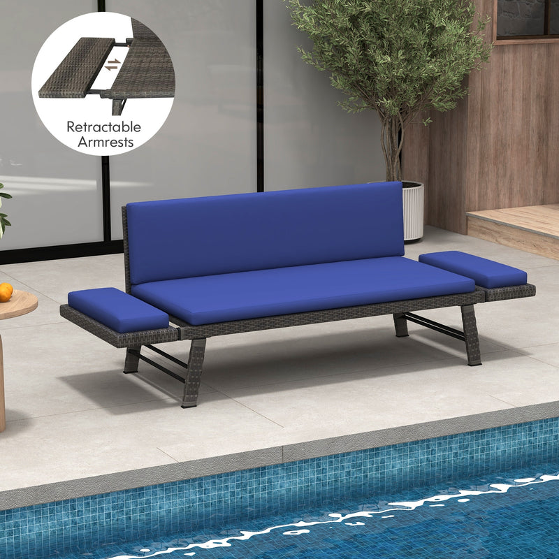 Outdoor Convertible Sofa Daybed with Adjustable Armrests for Balcony-Navy