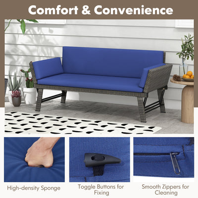 Outdoor Convertible Sofa Daybed with Adjustable Armrests for Balcony-Navy