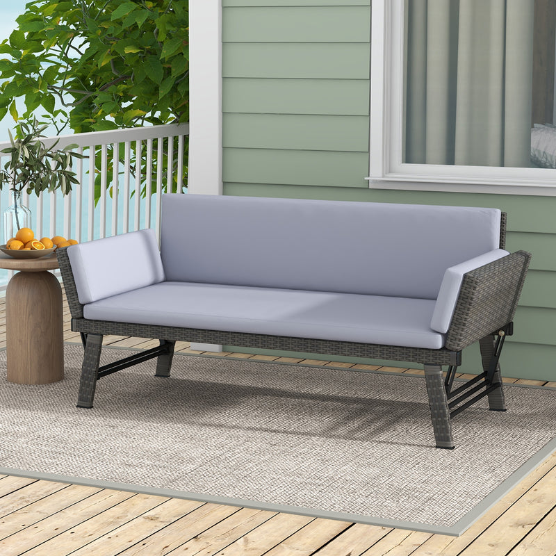 Outdoor Convertible Sofa Daybed with Adjustable Armrests for Balcony-Gray