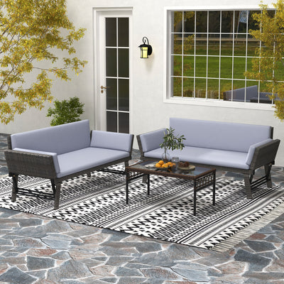 Outdoor Convertible Sofa Daybed with Adjustable Armrests for Balcony-Gray