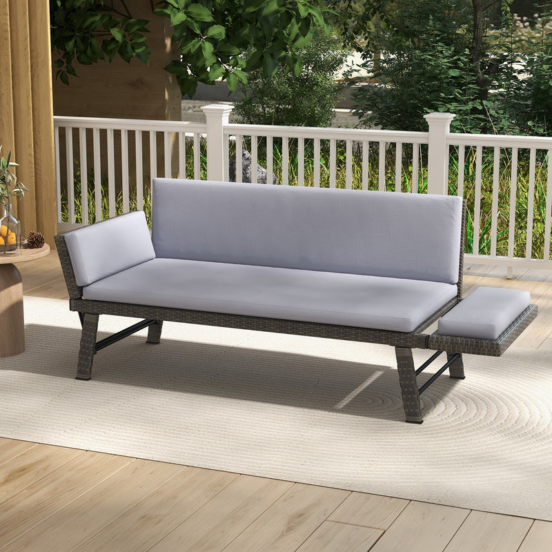 Outdoor Convertible Sofa Daybed with Adjustable Armrests for Balcony-Gray