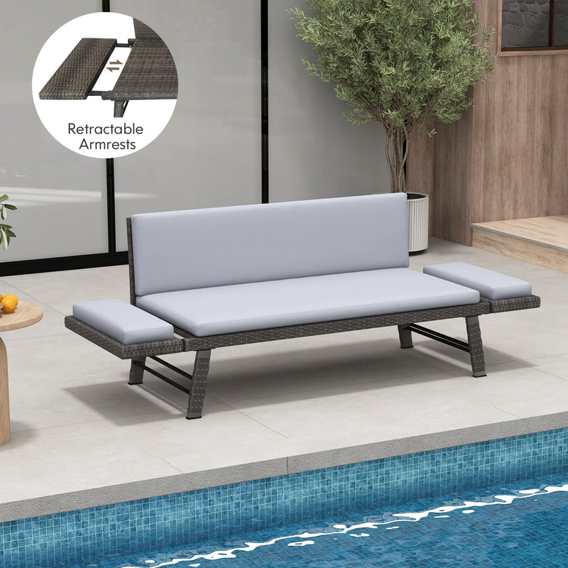 Outdoor Convertible Sofa Daybed with Adjustable Armrests for Balcony-Gray