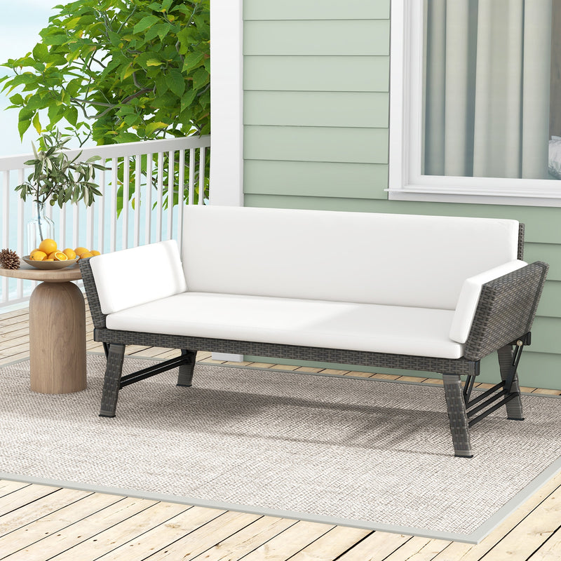 Outdoor Convertible Sofa Daybed with Adjustable Armrests for Balcony-Off White