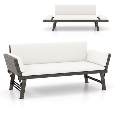 Outdoor Convertible Sofa Daybed with Adjustable Armrests for Balcony-Off White