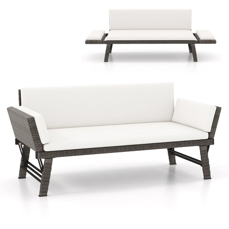 Outdoor Convertible Sofa Daybed with Adjustable Armrests for Balcony-Off White