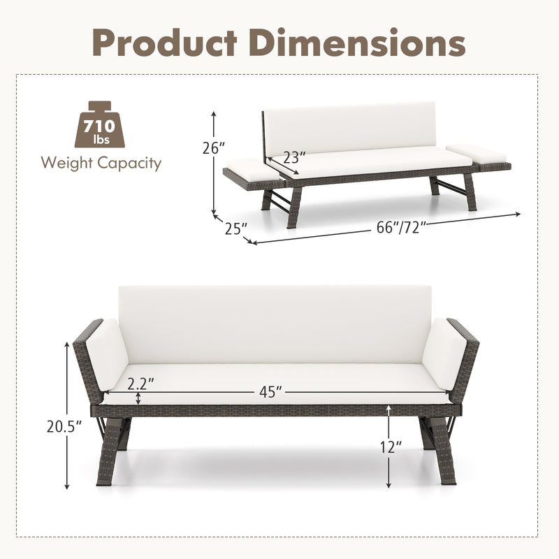 Outdoor Convertible Sofa Daybed with Adjustable Armrests for Balcony-Off White