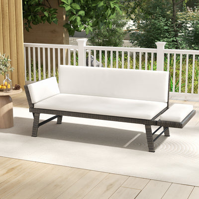 Outdoor Convertible Sofa Daybed with Adjustable Armrests for Balcony-Off White