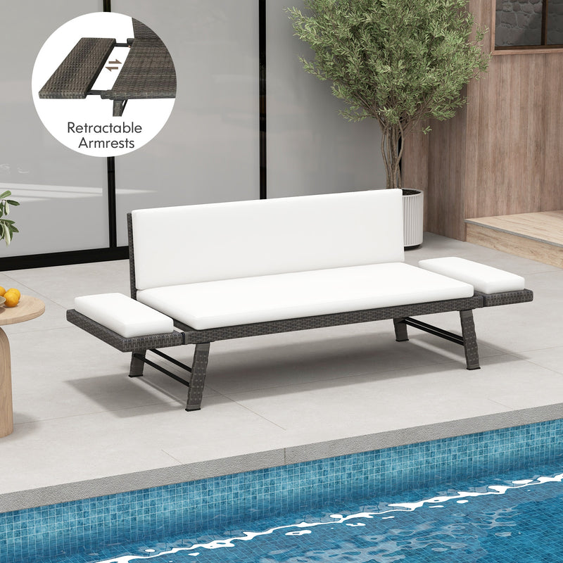 Outdoor Convertible Sofa Daybed with Adjustable Armrests for Balcony-Off White