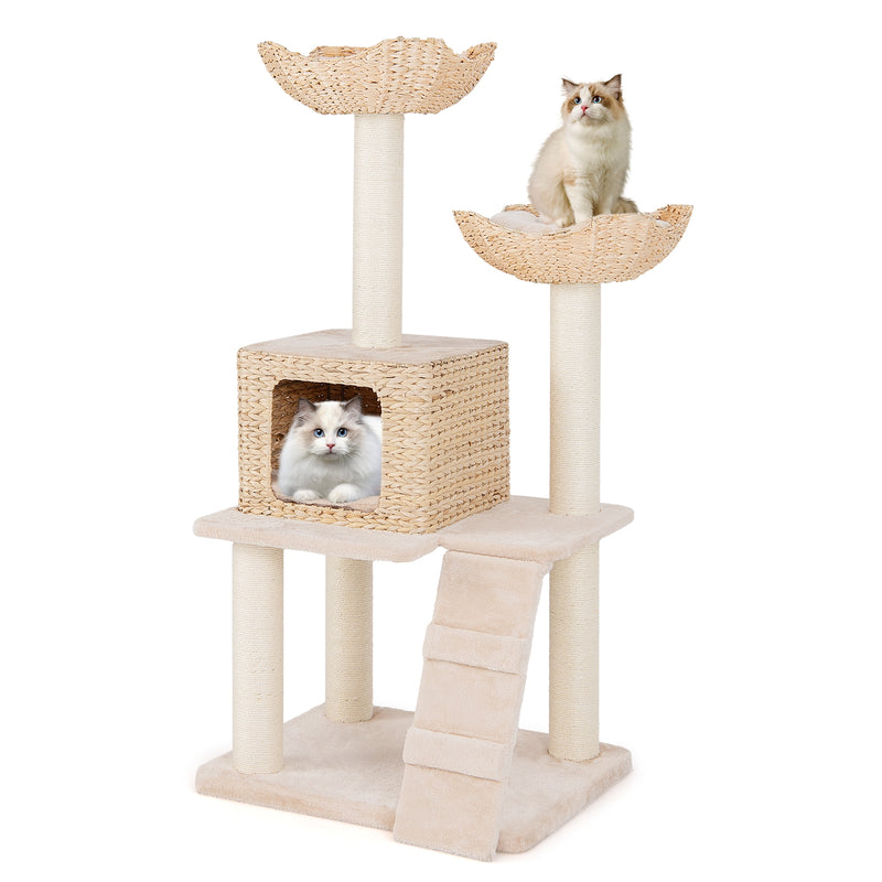 48 Inch Cattail Cat Tower with Sisal Scratching Posts Perch and Condo-Beige