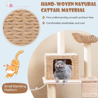 48 Inch Cattail Cat Tower with Sisal Scratching Posts Perch and Condo-Beige