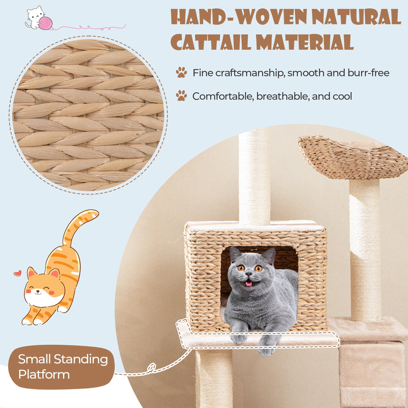 48 Inch Cattail Cat Tower with Sisal Scratching Posts Perch and Condo-Beige