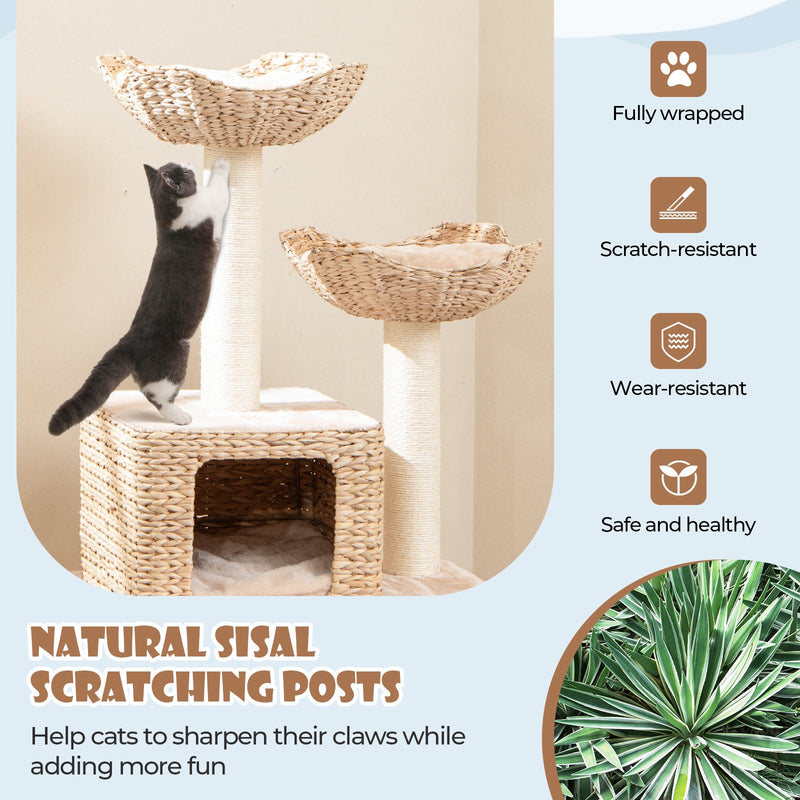 48 Inch Cattail Cat Tower with Sisal Scratching Posts Perch and Condo-Beige