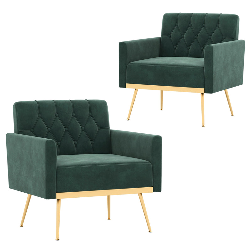 Modern Velvet Accent Chair with Button Tufted Back Golden Metal Legs and Adjustable Foot Pads-Green