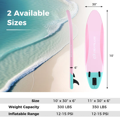 10 Feet Inflatable Stand up Paddle Board with 3 Fins and Adjustable Paddle-S