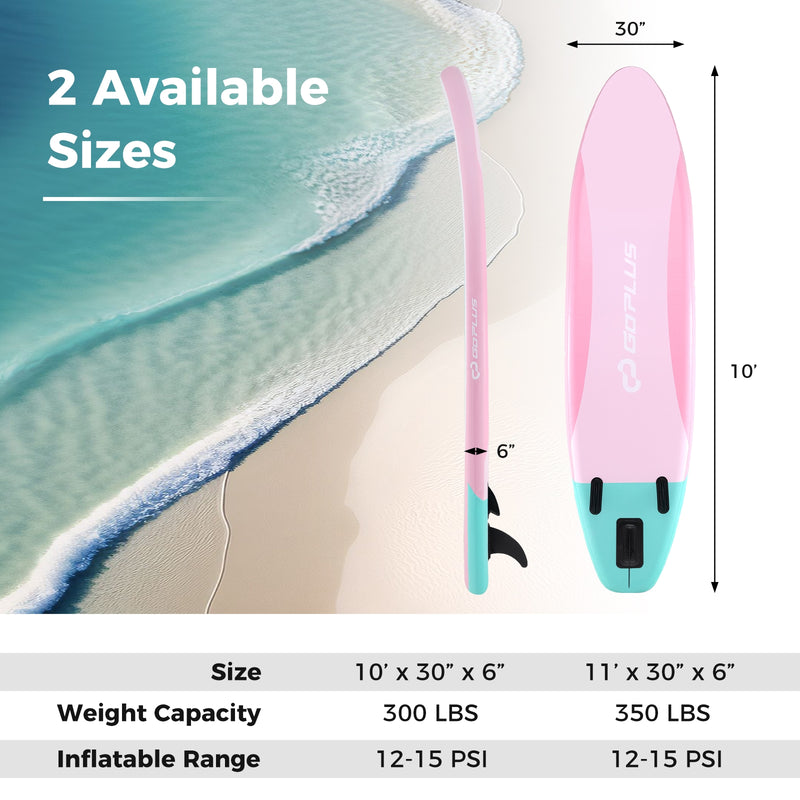 10 Feet Inflatable Stand up Paddle Board with 3 Fins and Adjustable Paddle-S