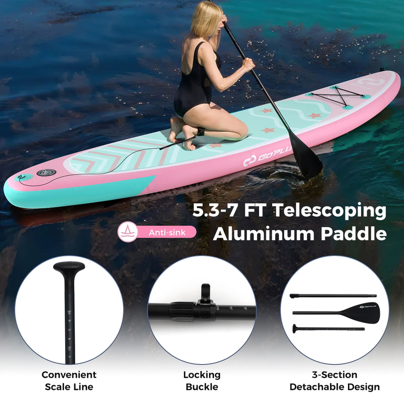 10 Feet Inflatable Stand up Paddle Board with 3 Fins and Adjustable Paddle-S