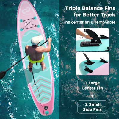 11 Feet Inflatable Stand up Paddle Board with 3 Fins and Adjustable Paddle-L