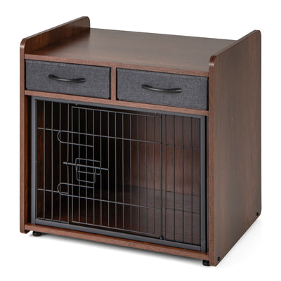 Dog Crate Furniture Indoor Dog Cage with 2 Fabric Drawers End Table