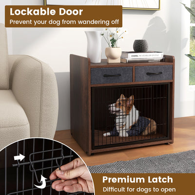 Dog Crate Furniture Indoor Dog Cage with 2 Fabric Drawers End Table